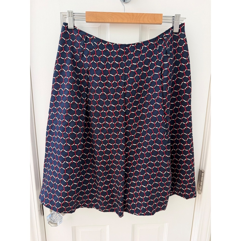 Talbots Silk Chain Print A-Line Skirt Navy Red 10P Preppy Workwear